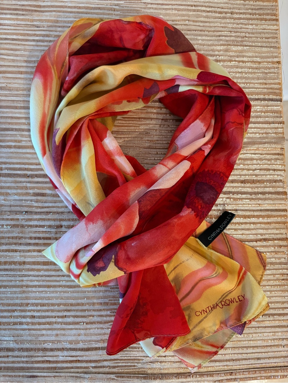 Cynthia Rowley Silk Red and Yellow Floral Scarf / Wrap
